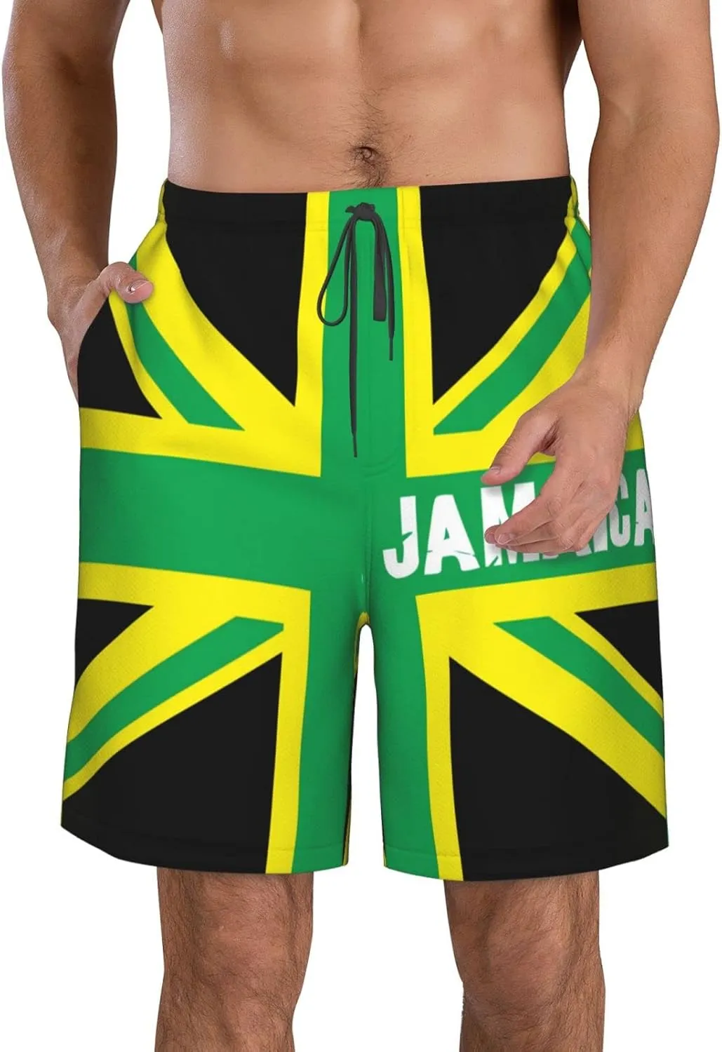Jamaica Map Men's Swim Trunks Quick Dry Board Shorts Beach Swimsuit with Pockets Mesh Lining