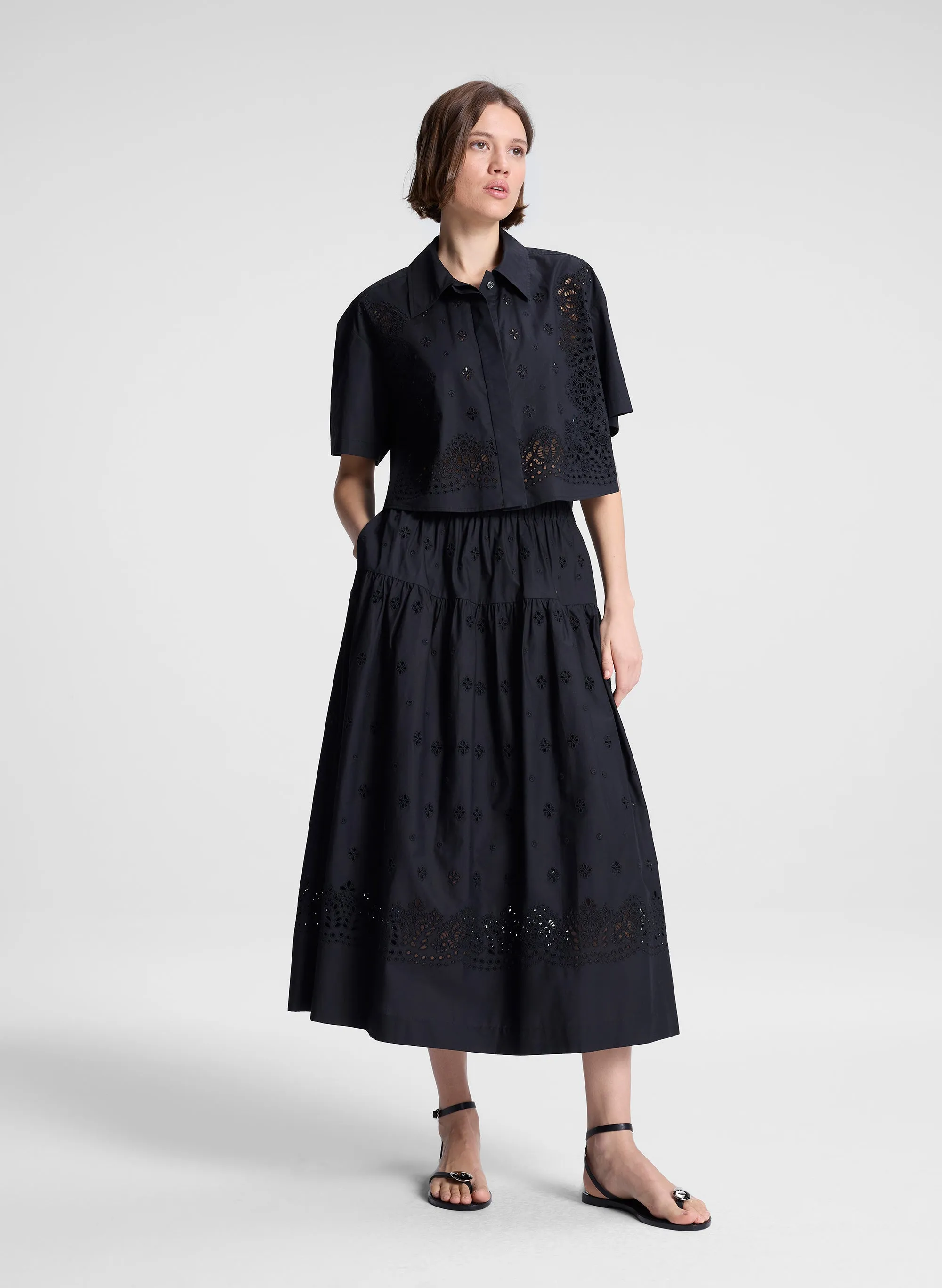 Jay Embroidered Cotton Midi Skirt