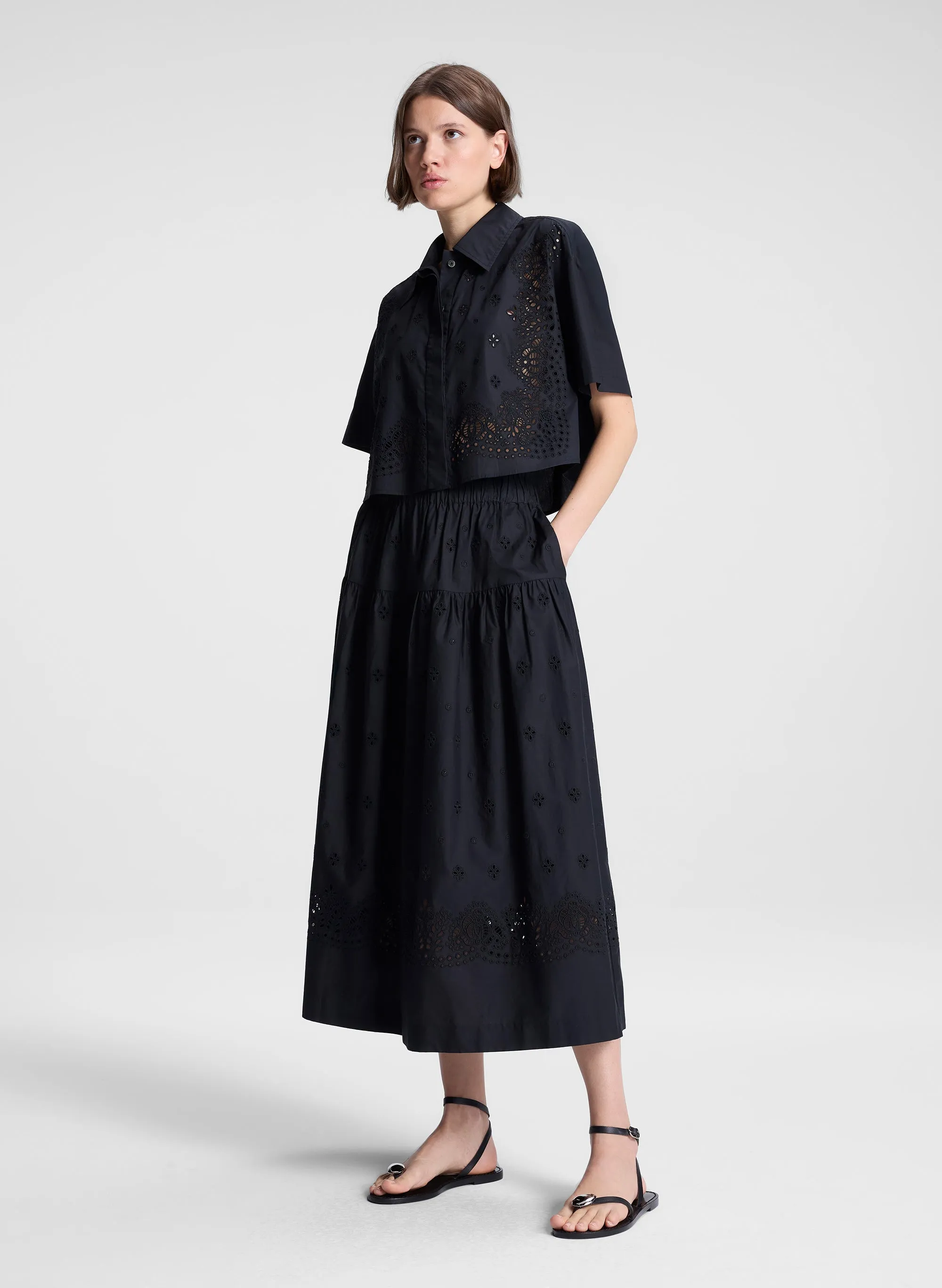 Jay Embroidered Cotton Midi Skirt