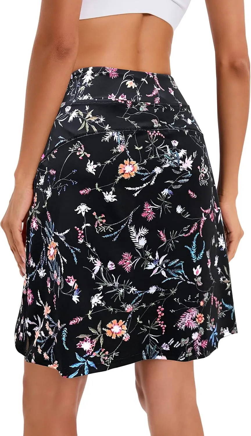 Jhsnjnr Women's Tennis Skirt Casual Knee Length Golf Skirts with Pockets Workout Athletic Skort