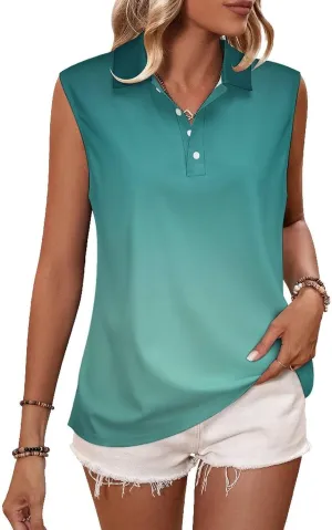 JooMeryer Women Golf Shirt Sleevless Lapel Collar Button Up Quick Dry Tank Top Polo Shirts