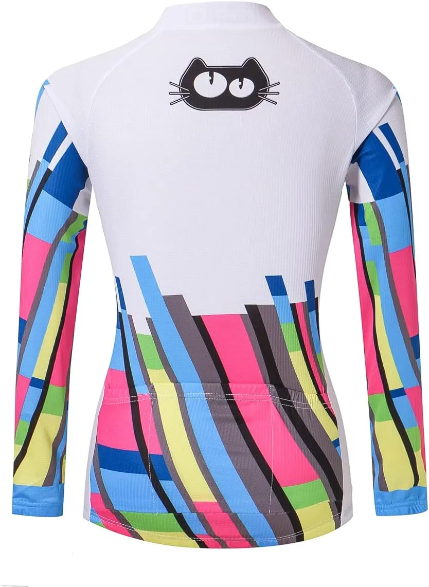 JPOJPO Cycling Jersey Women's Long Sleeve Bike Shirts Bicycle Jacket with 3-Pockets Quick Dry Tops