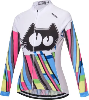 JPOJPO Cycling Jersey Women's Long Sleeve Bike Shirts Bicycle Jacket with 3-Pockets Quick Dry Tops