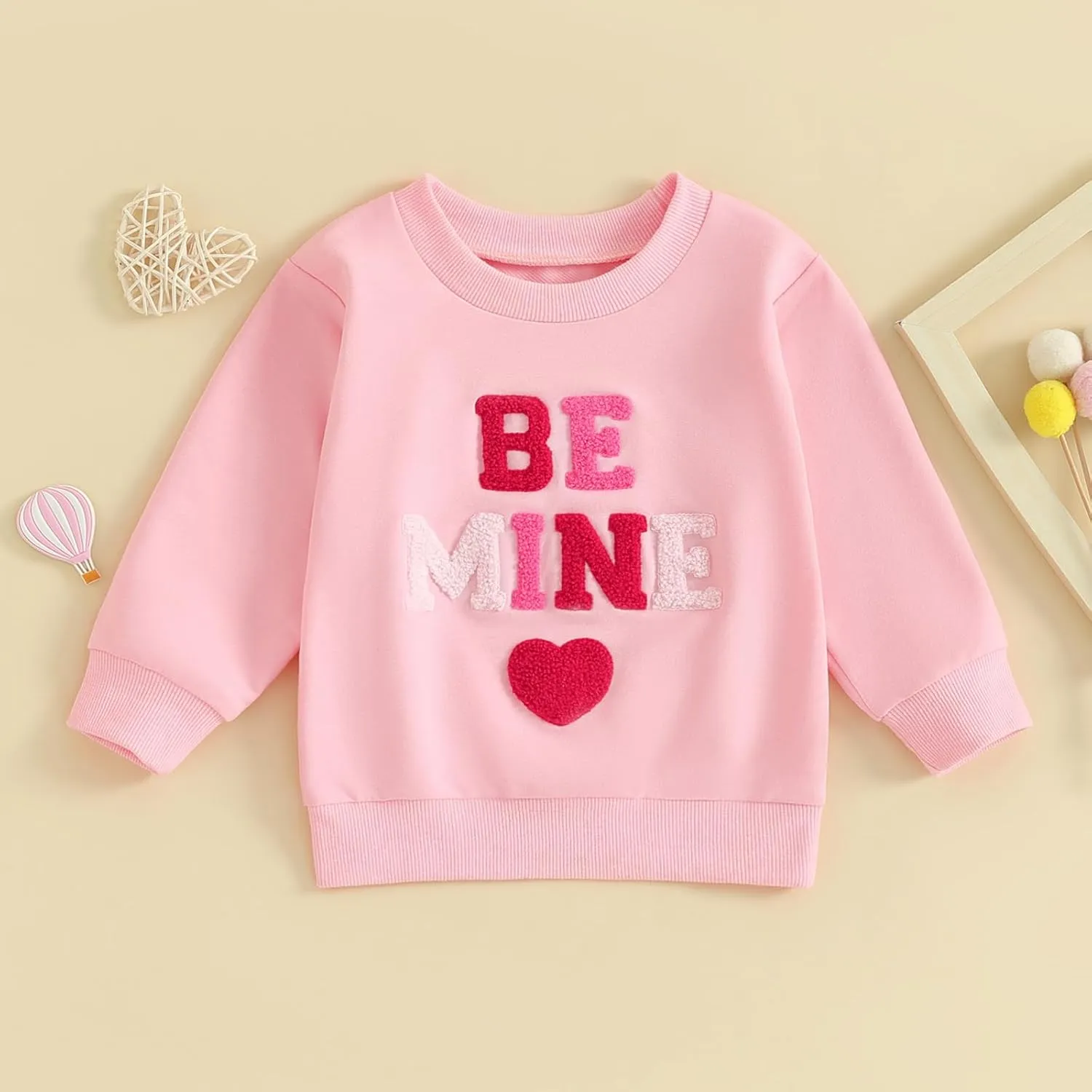 Kayotuas Toddler Girl Valentines Shirt Fuzzy Embroidered Letters Heart Sweatshirt Long Sleeve Crewneck Pullover Sweater Tops
