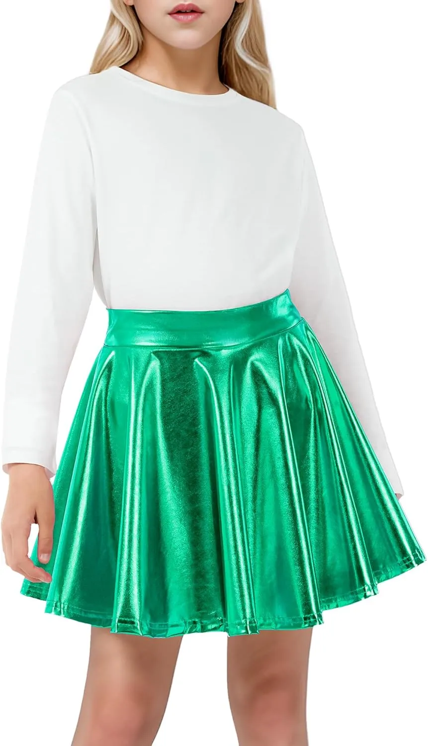 KEREDA Girls Metallic Skater Skirts Shiny Flared Holographic Skort