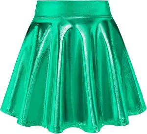 KEREDA Girls Metallic Skater Skirts Shiny Flared Holographic Skort