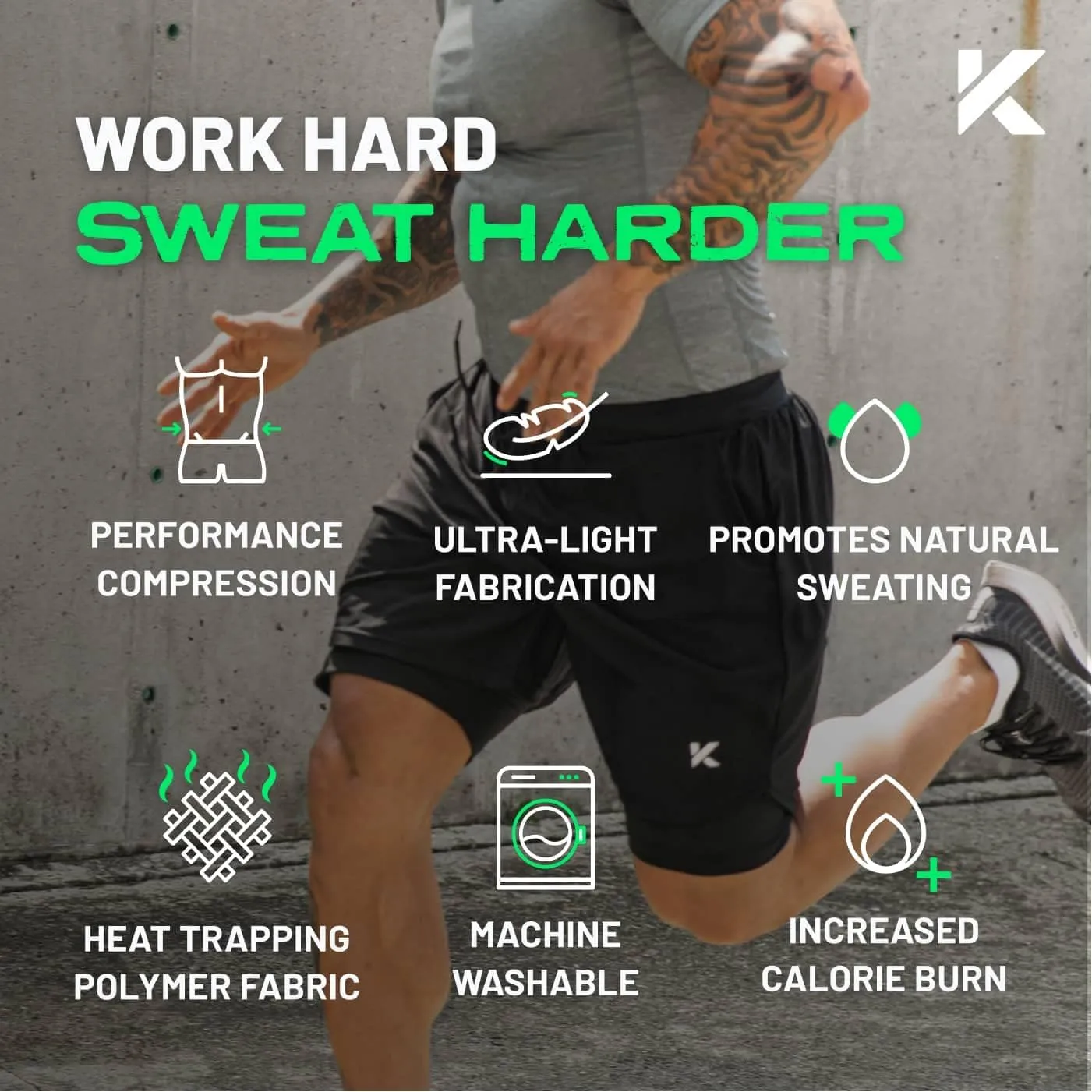 Kewlioo Men's Sauna Shorts - Heat Trapping 2-in-1 Double Layer - Sauna Suit Bottom - Compression Training Gym Athletic Shorts