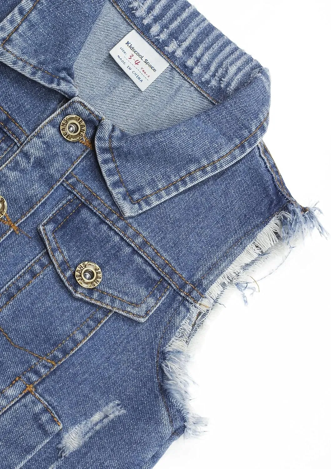 KIDSCOOL SPACE Girl Denim Vest, Round Collared Lace Sleeveless Jeans Tops
