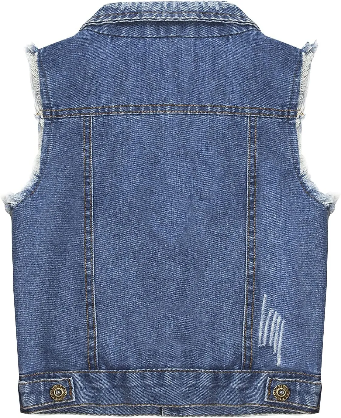 KIDSCOOL SPACE Girl Denim Vest, Round Collared Lace Sleeveless Jeans Tops