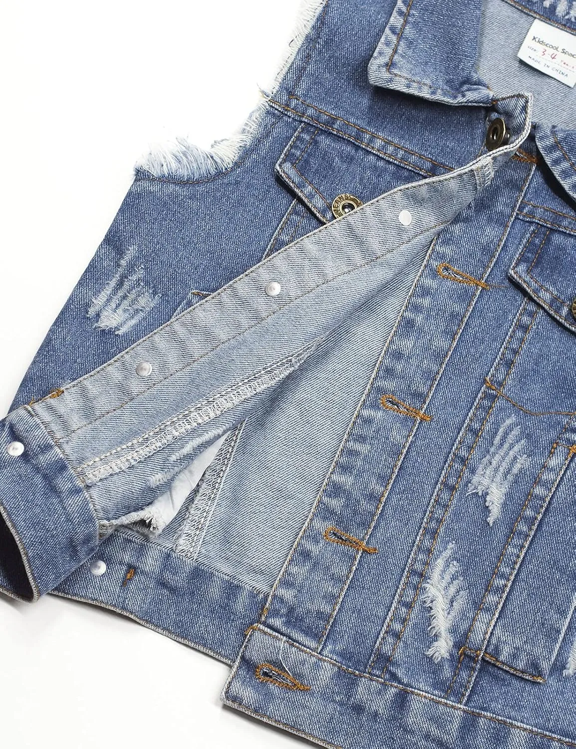 KIDSCOOL SPACE Girl Denim Vest, Round Collared Lace Sleeveless Jeans Tops