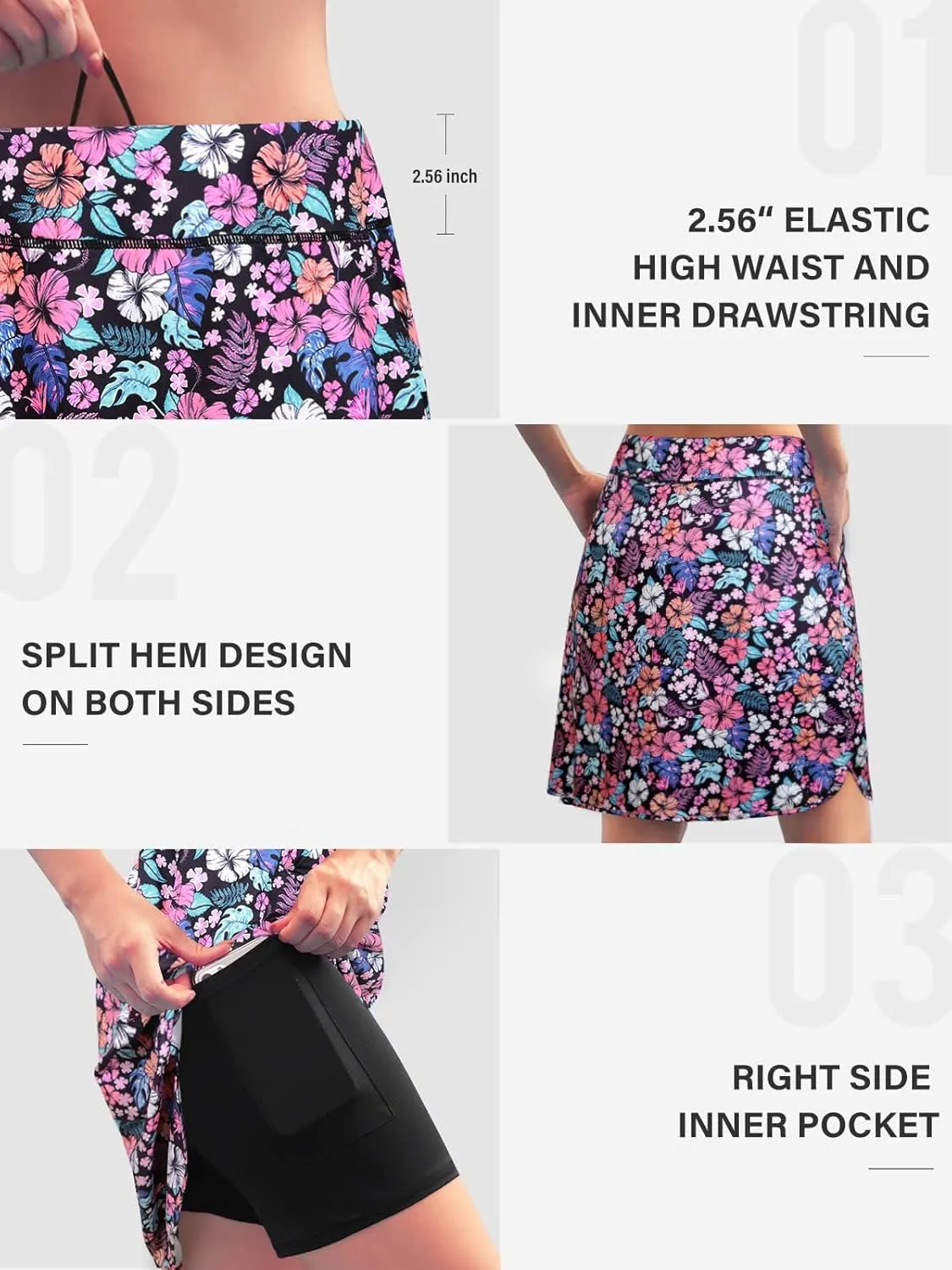 Kimmery Golf Skirts for Women 20" Knee Length Skorts Skirts with 3 Pockets Split Hem Athletic Skirts Sizes M-3XL