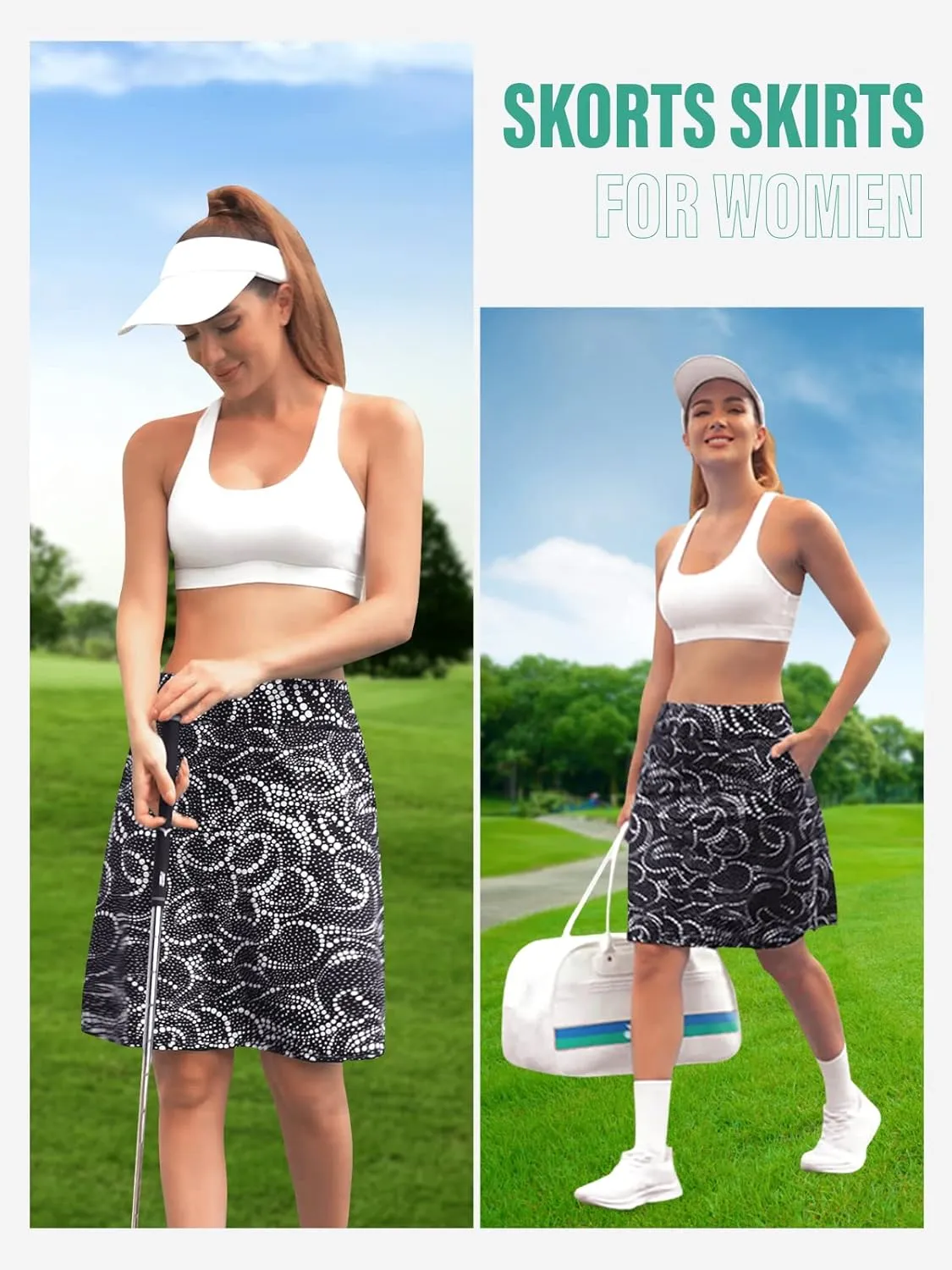 Kimmery Golf Skirts for Women 20" Knee Length Skorts Skirts with 3 Pockets Split Hem Athletic Skirts Sizes M-3XL