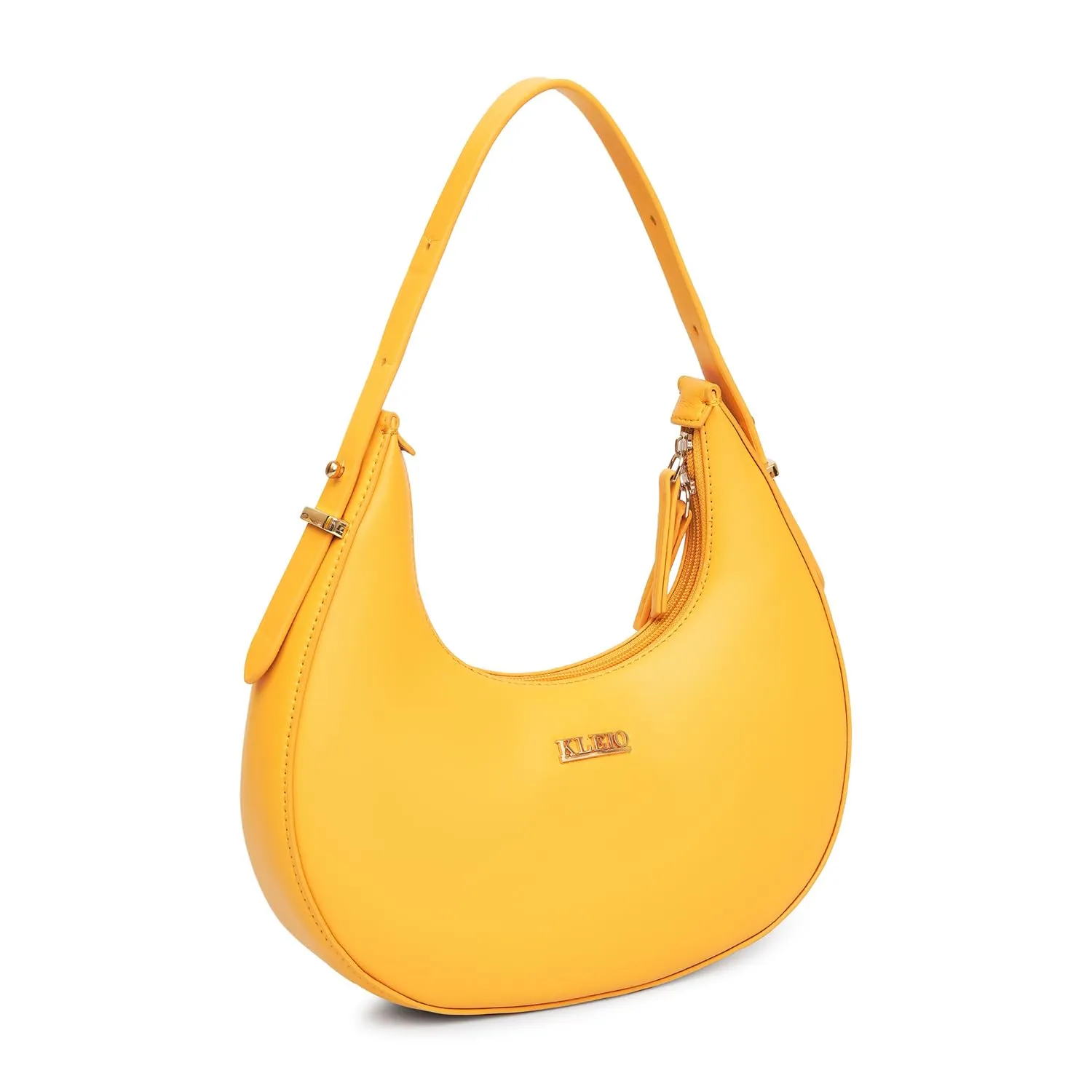 KLEIO Vegan Leather Half Moon Handbag for Women (Mustard)