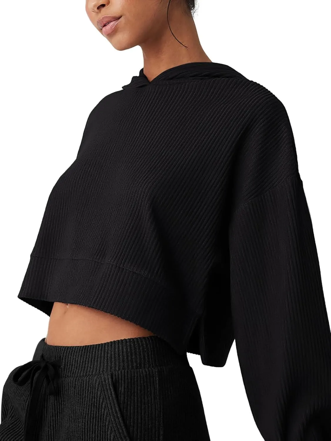 LASLULU Womens Loose Long Sleeve Active Crop Tops Athletic Workout Gym Hoodies Sweatshirt Pullover Tops