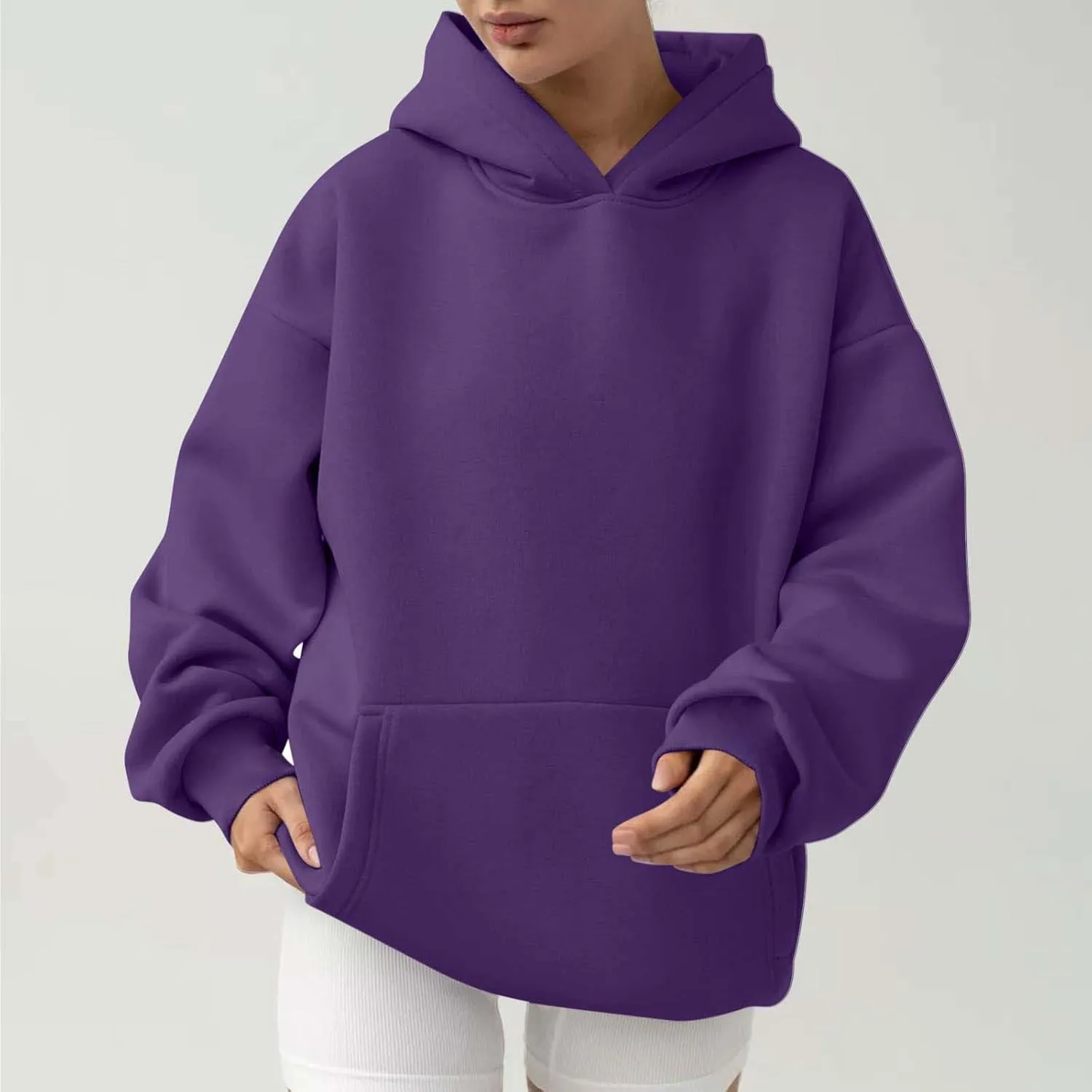 Lastesso Hoodies for Women Fleece Fall Warm Sweatshirts Trendy Solid Loose Pullovers Oversized Comfy Clothes with Pockets