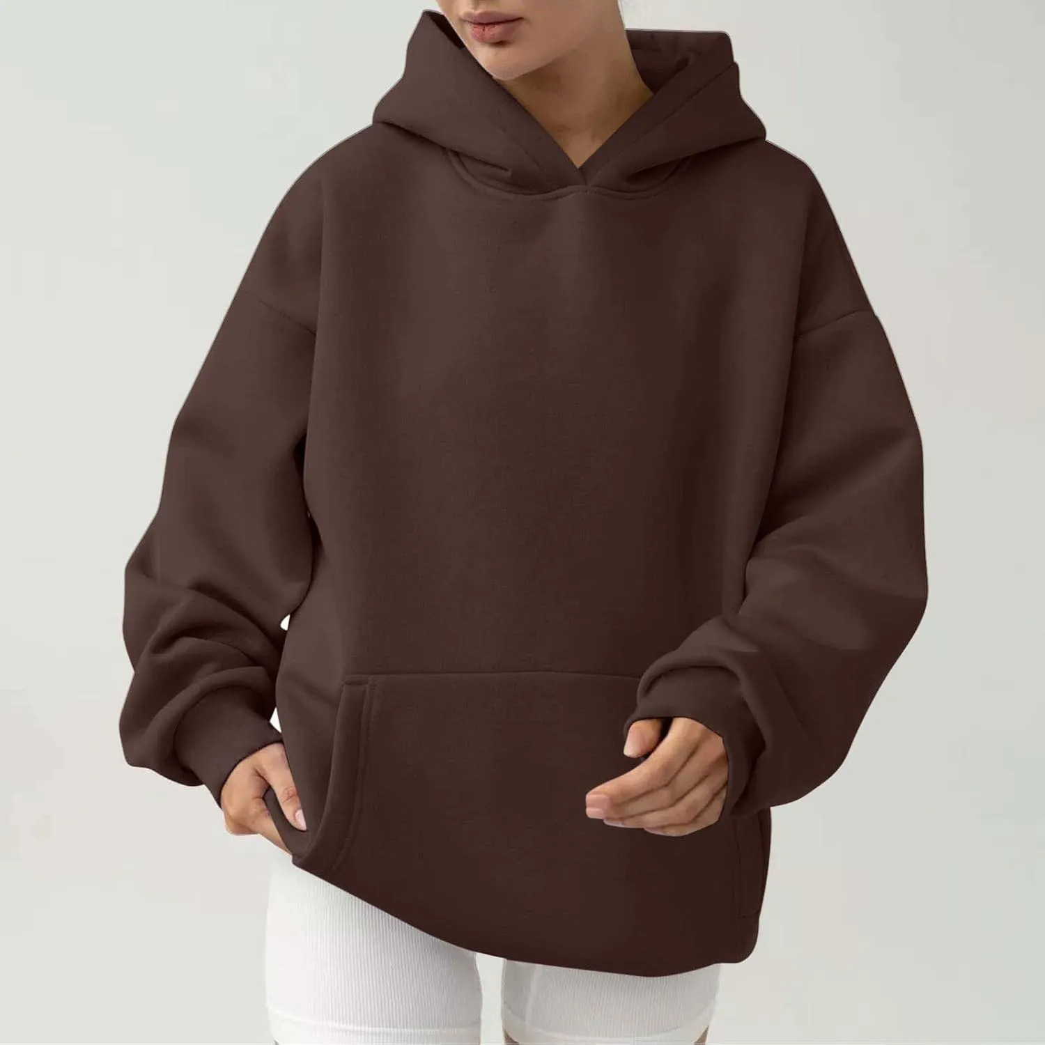 Lastesso Hoodies for Women Fleece Fall Warm Sweatshirts Trendy Solid Loose Pullovers Oversized Comfy Clothes with Pockets