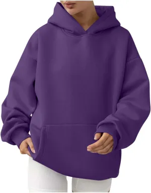 Lastesso Hoodies for Women Fleece Fall Warm Sweatshirts Trendy Solid Loose Pullovers Oversized Comfy Clothes with Pockets