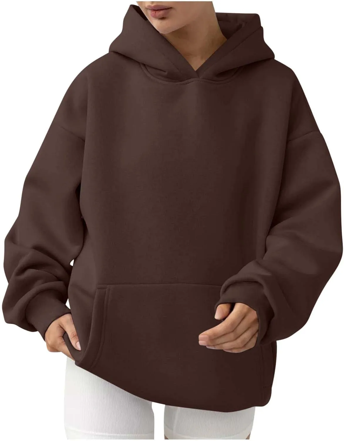 Lastesso Hoodies for Women Fleece Fall Warm Sweatshirts Trendy Solid Loose Pullovers Oversized Comfy Clothes with Pockets