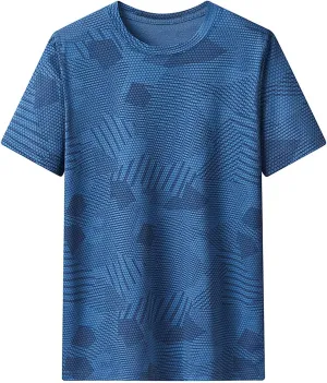 Lastesso Mens T-Shirts Dry-Fit Solid Prinitng Summer Tops Breathable Athletic Sports Tops Round Neck Short Sleeve Workout Tee
