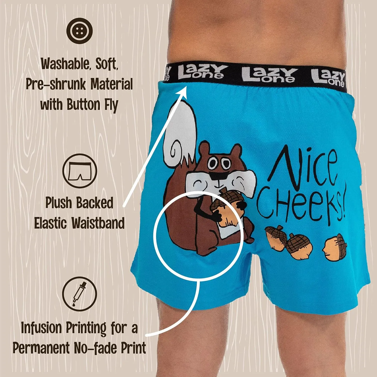 Lazy One Funny Animal Boxers, Novelty Boxer Shorts, Humorous Underwear, Gag Gifts for Men, Funny Bear Boxers