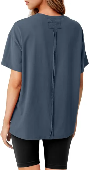 Lepunuo Oversized T Shirts for Women Summer Tops 2024 Trendy Cotton Casual Loose Fit Short Sleeve Side Slit Tee Shirts