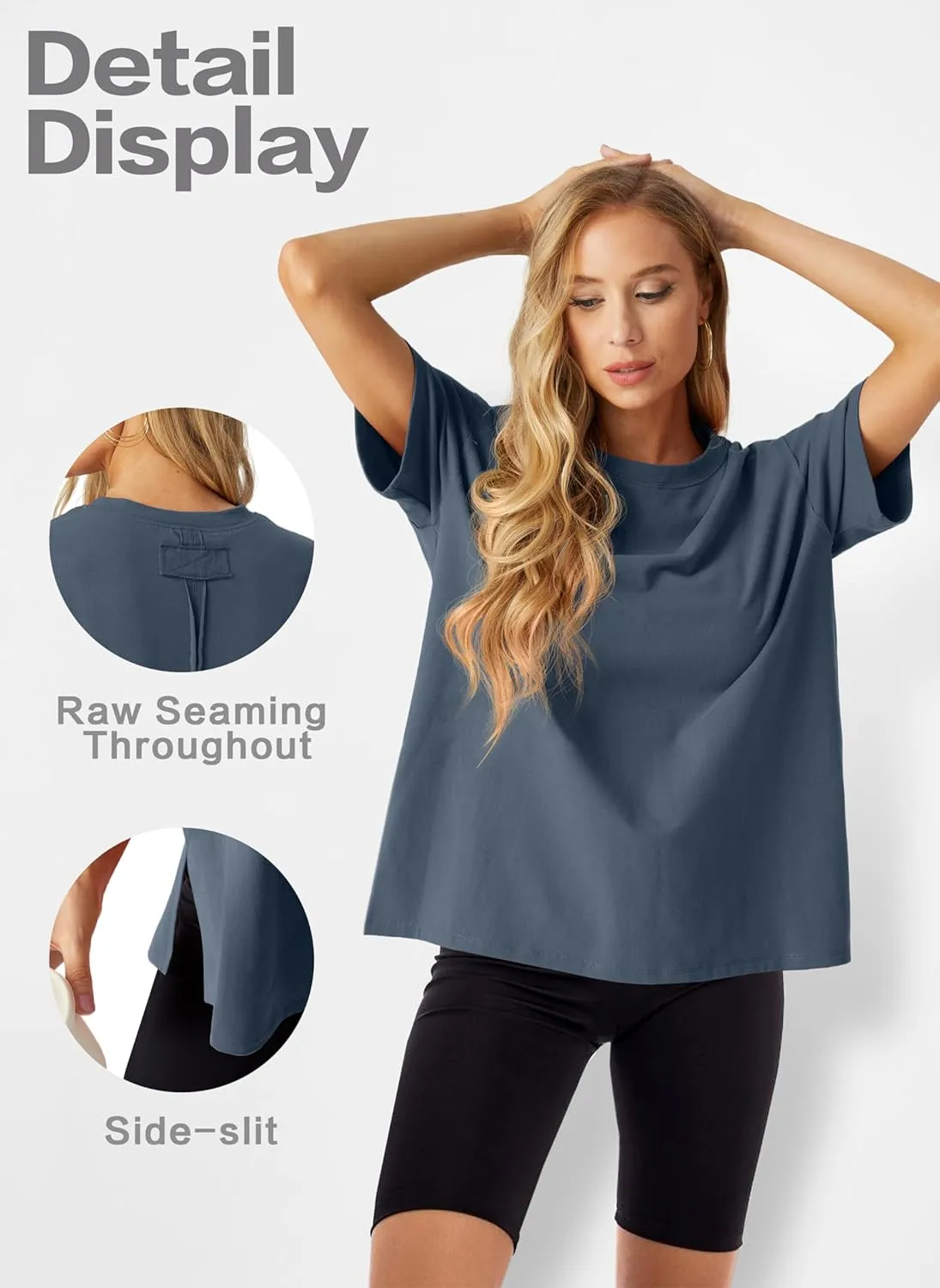 Lepunuo Oversized T Shirts for Women Summer Tops 2024 Trendy Cotton Casual Loose Fit Short Sleeve Side Slit Tee Shirts