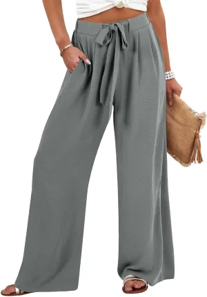 Linen Pants for Women 2025 Summer High Waisted Wide Leg Palazzo Pants Casual Loose Flowy Beach Trousers with Pockets