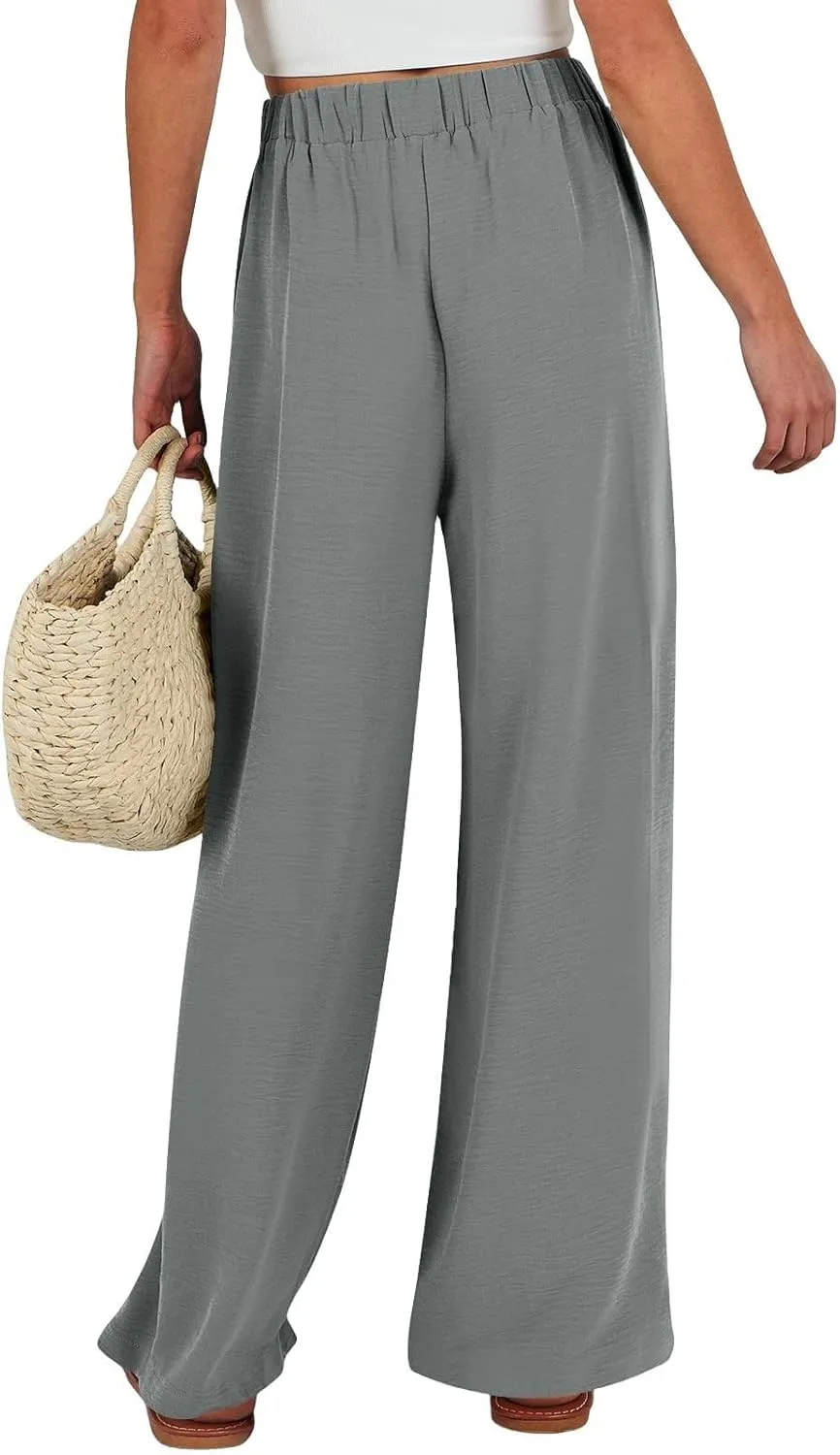 Linen Pants for Women 2025 Summer High Waisted Wide Leg Palazzo Pants Casual Loose Flowy Beach Trousers with Pockets