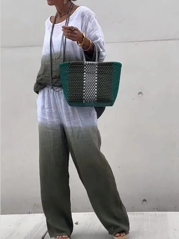 Linen Sets for Women 2 Piece Linen Pants Outfits Casual Long Sleeve Shirts and Wide Leg Pant Linen Suits Plus Size
