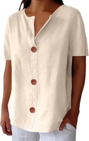 Linen Shirts for Women 2025 Summer Button Down Short Sleeve Loose Fit Shirts Fashion Boho Casual Beach Tops
