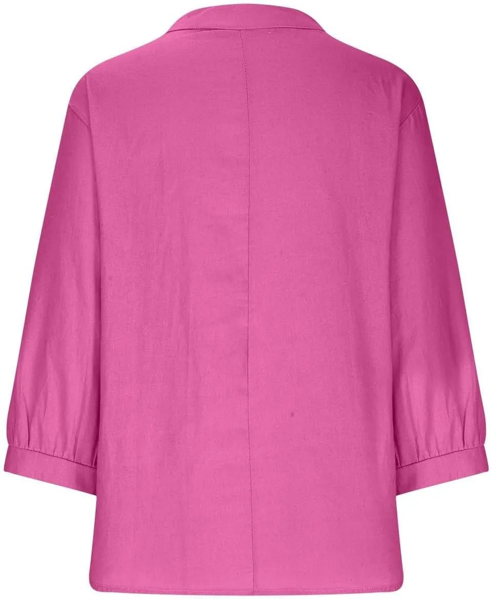 Linen Shirts for Women 2025 Trendy Summer Tops Button 3/4 Sleeve V Neck Plus Size Beach Blouses Boho Loose Tunic