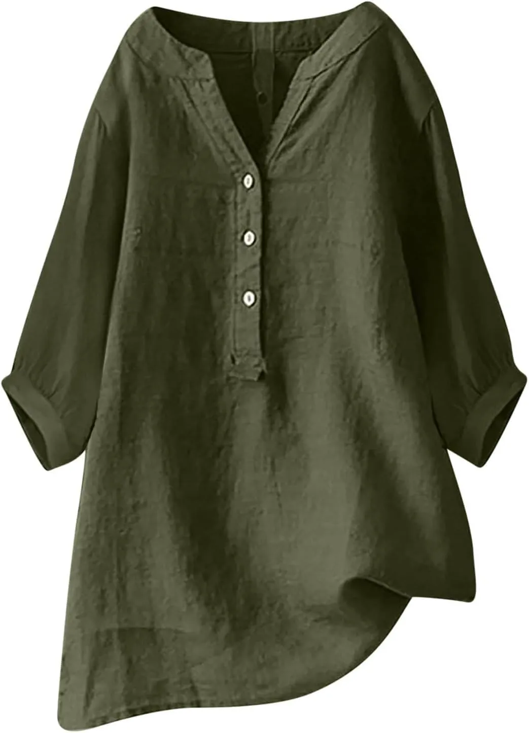 Linen Shirts for Women 2025 Trendy Summer Tops Button 3/4 Sleeve V Neck Plus Size Beach Blouses Boho Loose Tunic