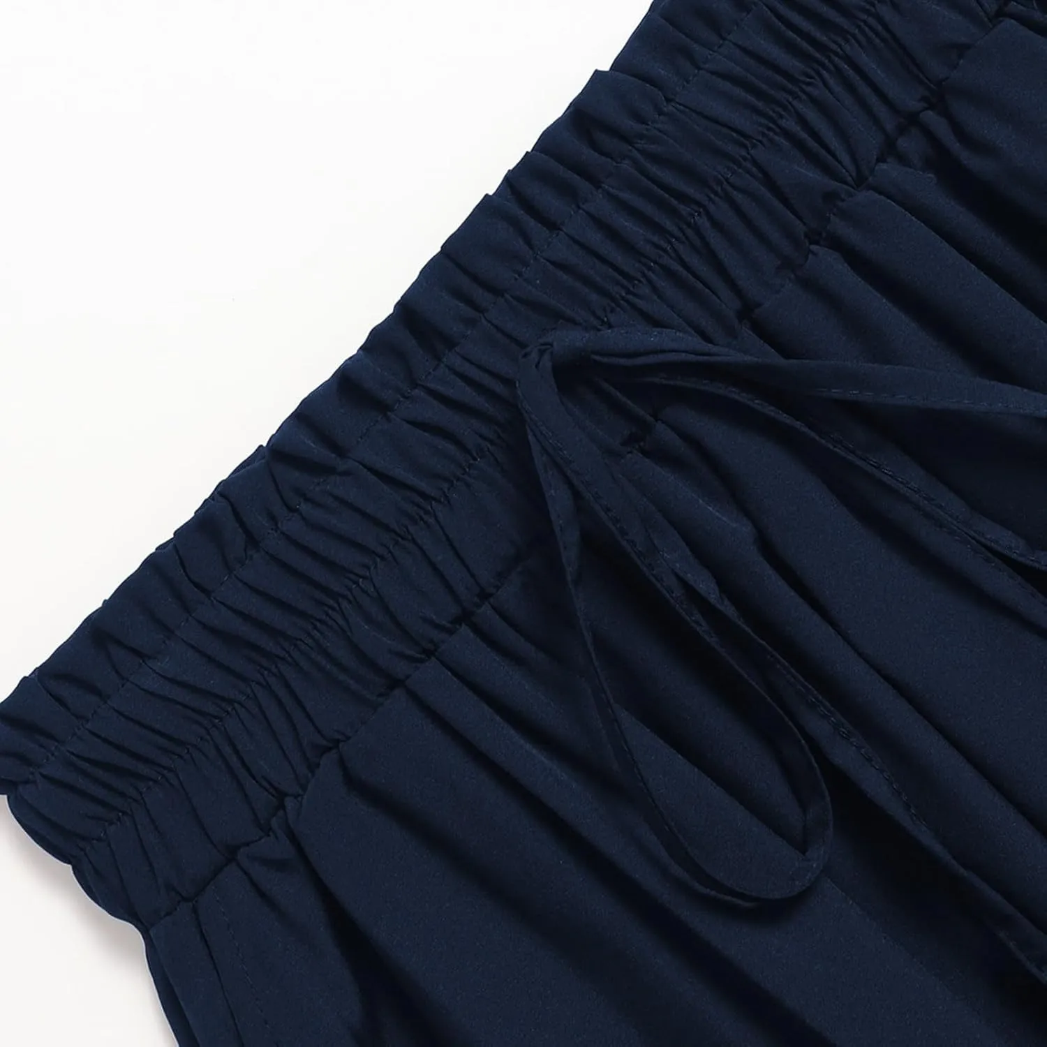Linen Skirt Women Midi Summer Drawstring Elastic High Waist A-Line Ruffle Elegant Skirt Knee Length with Pockets