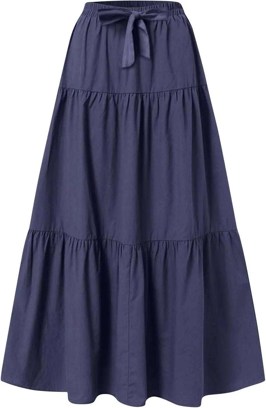 Linen Skirts for Women 2025 Casual Summer Bow High Waisted Tiered Maxi Skirt Flowy Vacation Beach Long Pleated Skirt
