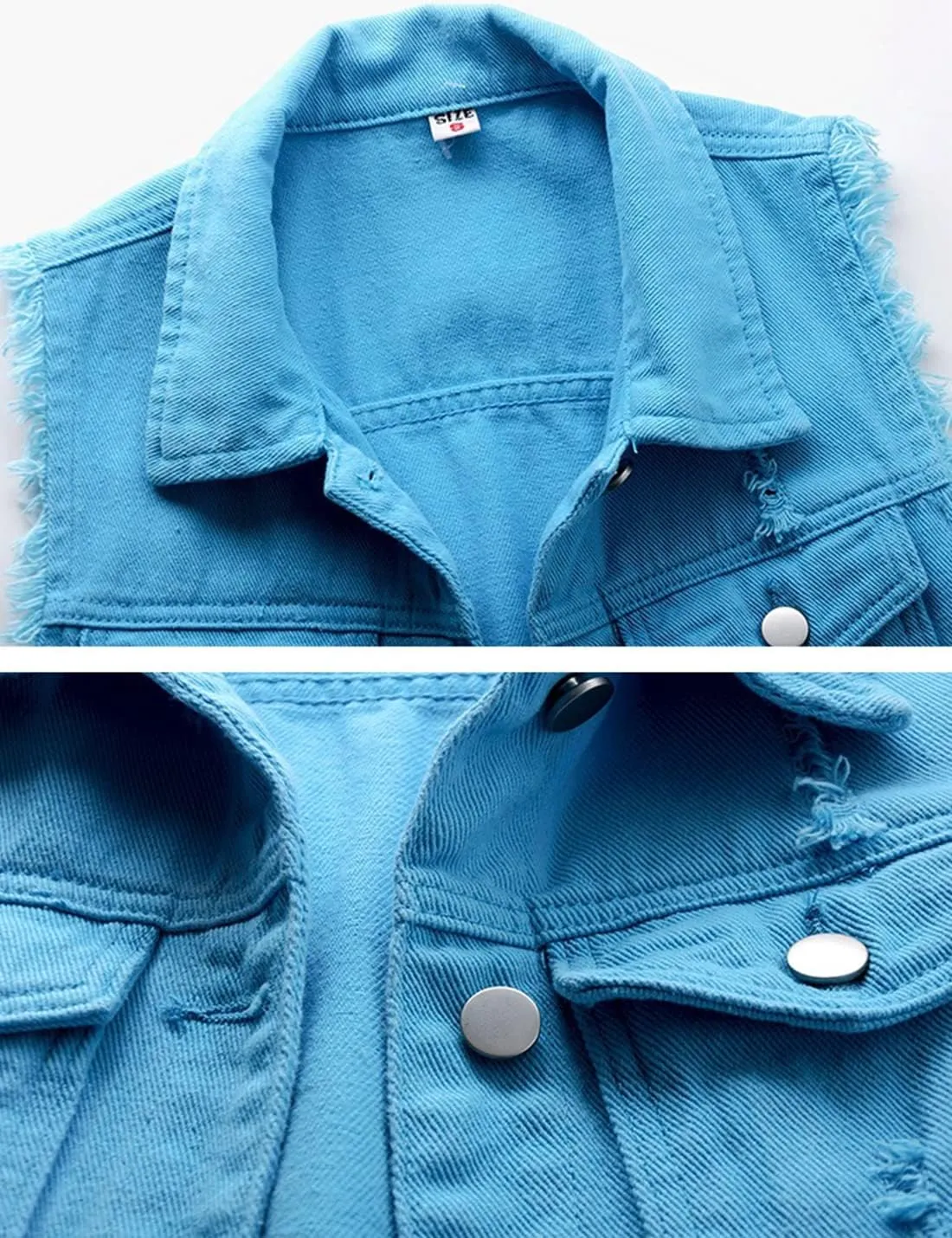 Locachy Women's Casual Denim Vest Jacket Slim Fit Sleeveless Ripped Tops