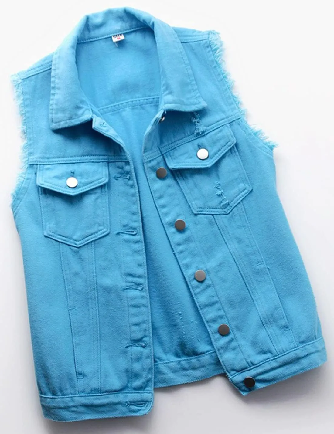 Locachy Women's Casual Denim Vest Jacket Slim Fit Sleeveless Ripped Tops