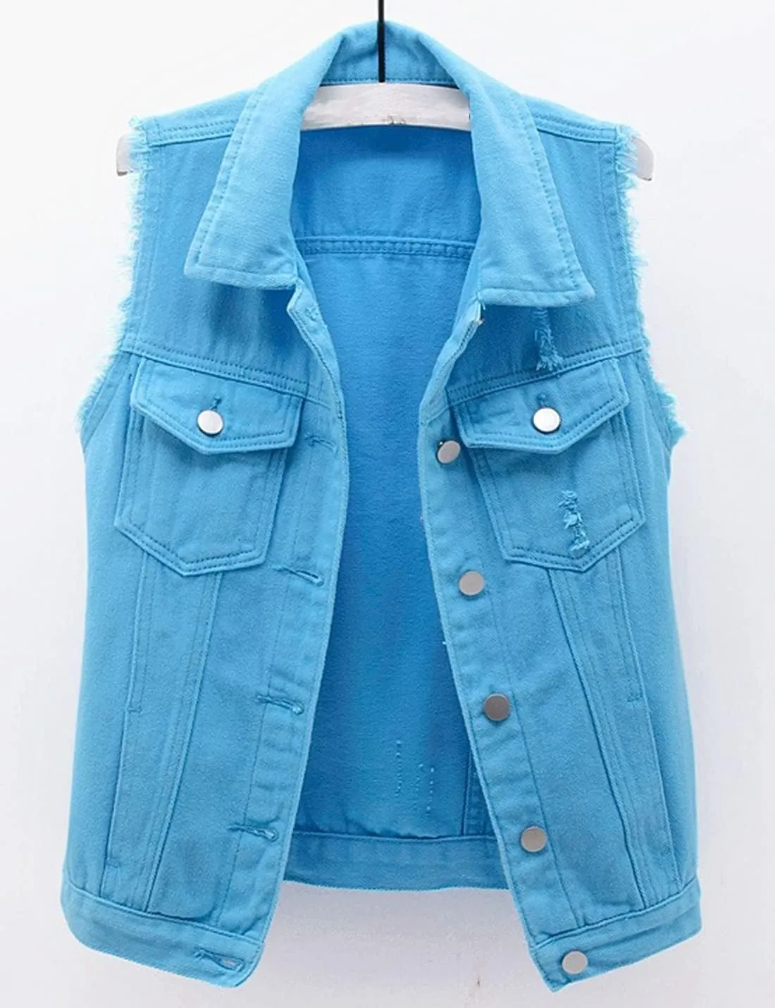 Locachy Women's Casual Denim Vest Jacket Slim Fit Sleeveless Ripped Tops