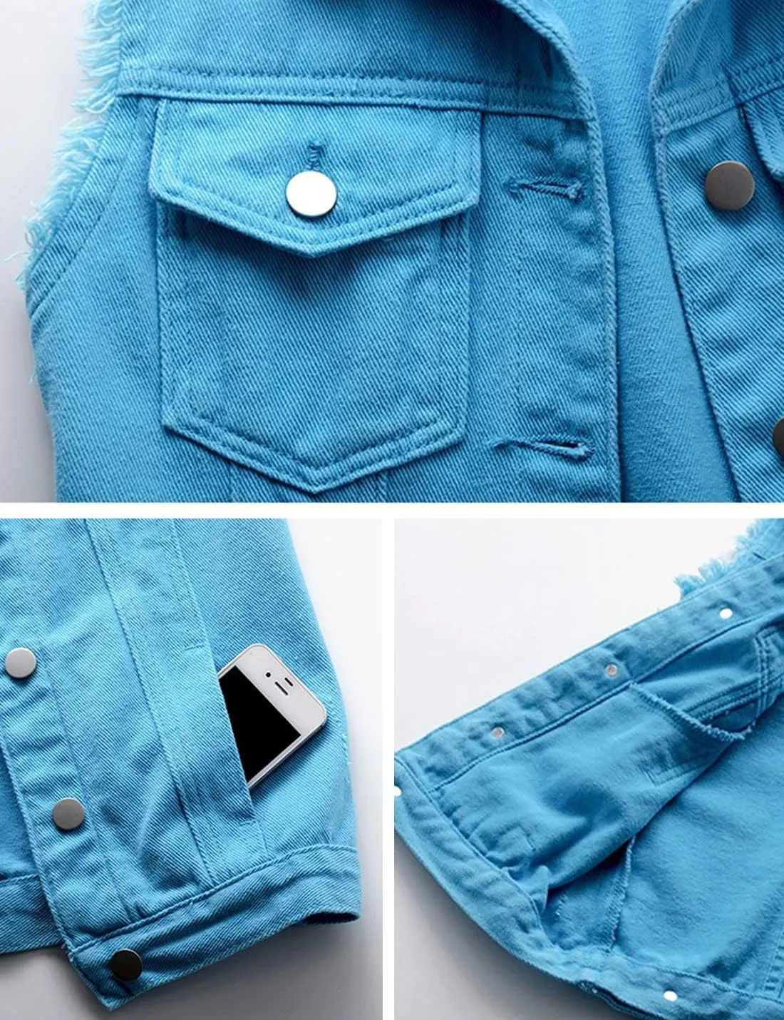 Locachy Women's Casual Denim Vest Jacket Slim Fit Sleeveless Ripped Tops