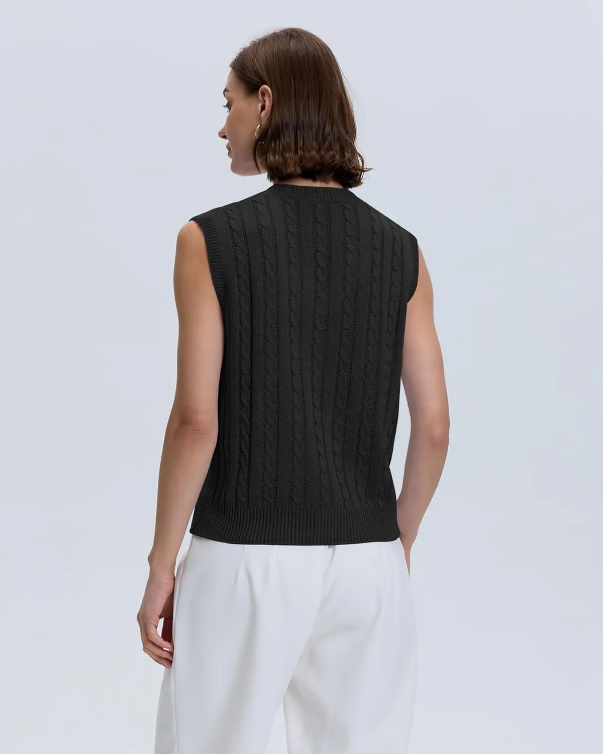 Locachy Women's Vintage Loose V Neck Sleeveless Cable Knit Preppy Style Pullover Sweater Vest