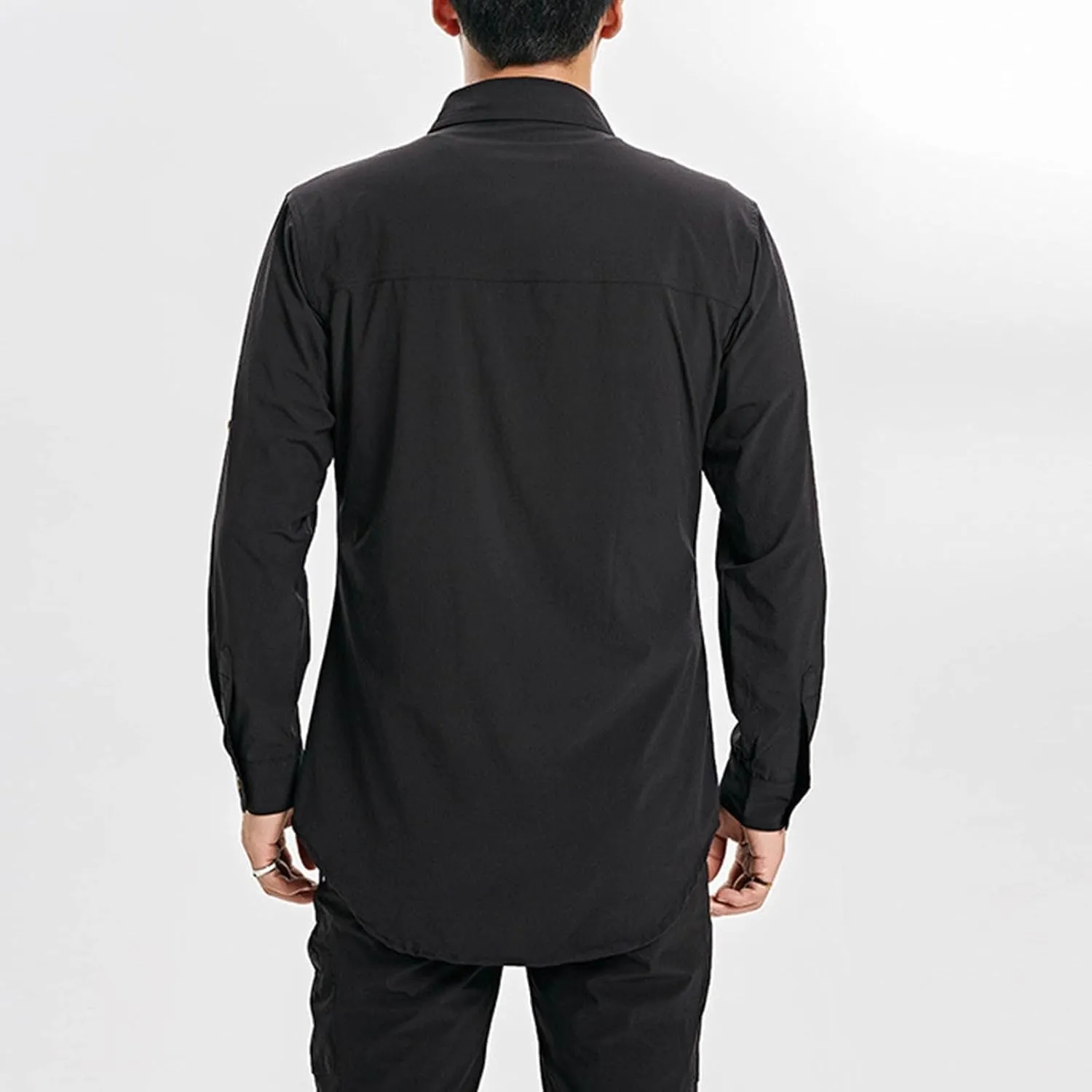 Long Sleeve Cargo Shirts for Men Casual Loose Button Lapel Work Blouse Stretch Quick Dry Shirt with Two Pockets