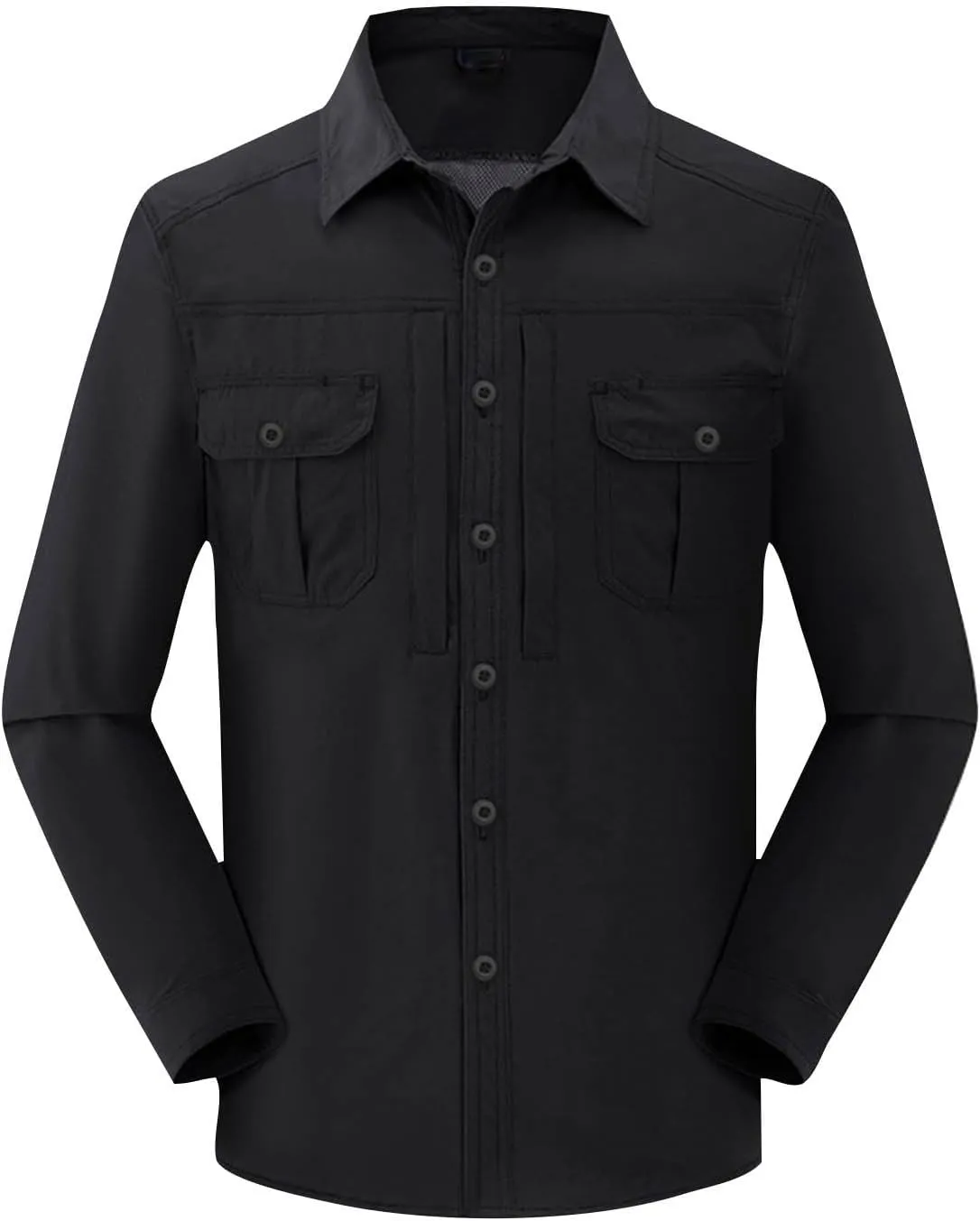 Long Sleeve Cargo Shirts for Men Casual Loose Button Lapel Work Blouse Stretch Quick Dry Shirt with Two Pockets