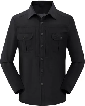 Long Sleeve Cargo Shirts for Men Casual Loose Button Lapel Work Blouse Stretch Quick Dry Shirt with Two Pockets