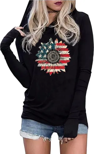 LYEIAO American Flag Fashion Hoodie for Women USA Flag Graphic T-Shirt 4th of July Patriotic Long Sleeve Hoodie Pullover Tops