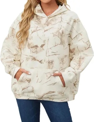 Lynkiss Womens Cotton Camo Hoodies Maple Leaf Print Oversized Hooded Fleece Sweatshirt Long Sleeve Pullover with Pocket