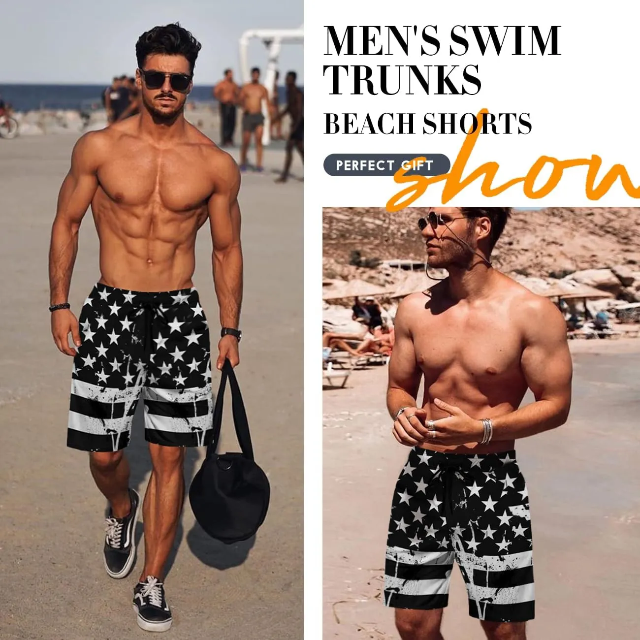 Lzzidou Men's American Flag Swim Trunks USA 4th of July Patriotic Board Shorts Quick Dry Lined Beach Shorts
