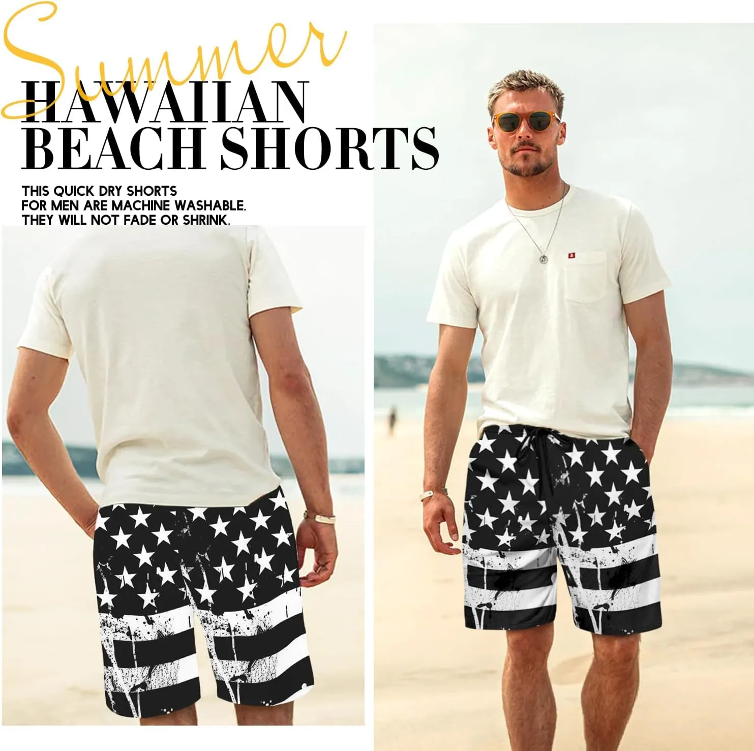 Lzzidou Men's American Flag Swim Trunks USA 4th of July Patriotic Board Shorts Quick Dry Lined Beach Shorts