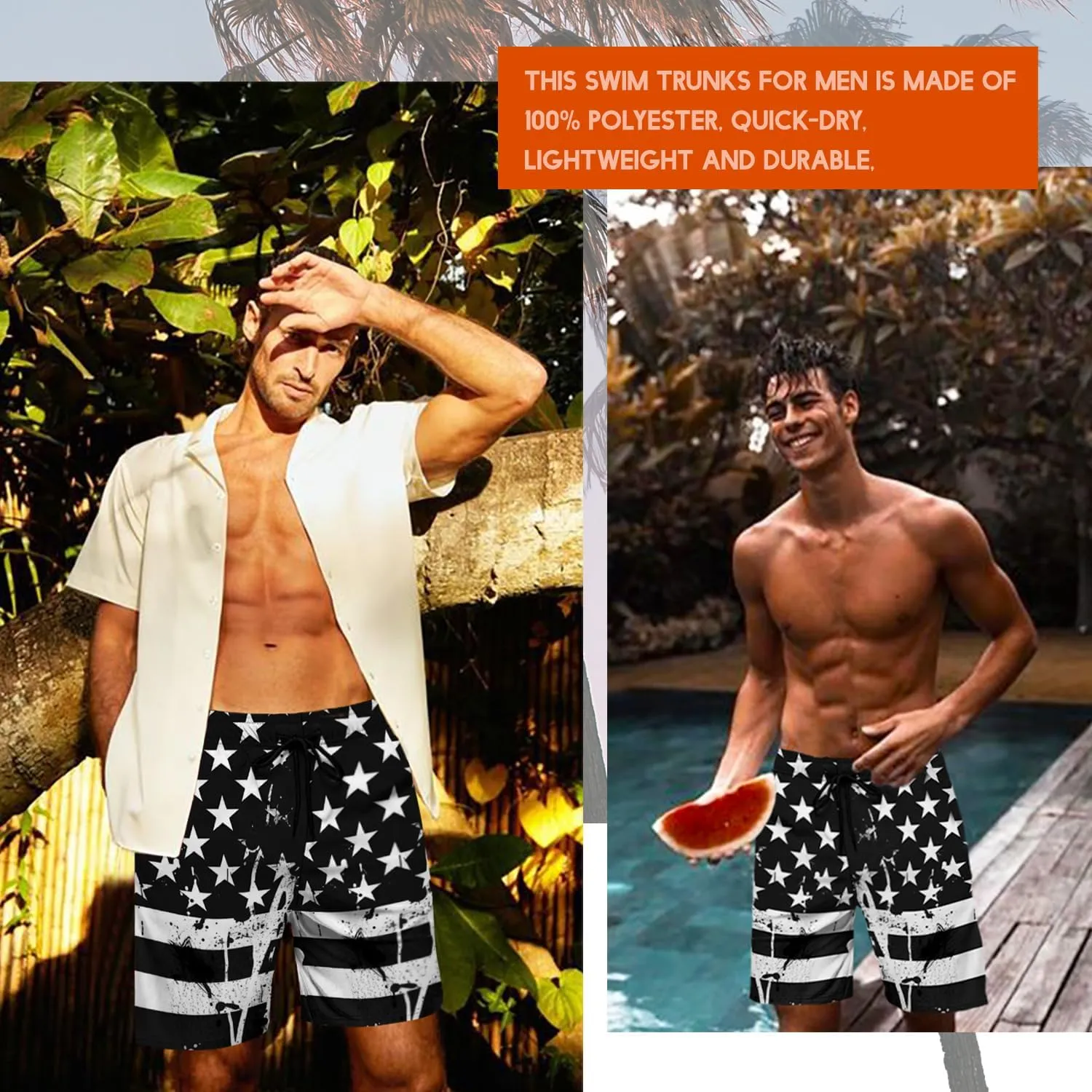 Lzzidou Men's American Flag Swim Trunks USA 4th of July Patriotic Board Shorts Quick Dry Lined Beach Shorts