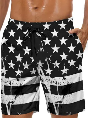 Lzzidou Men's American Flag Swim Trunks USA 4th of July Patriotic Board Shorts Quick Dry Lined Beach Shorts