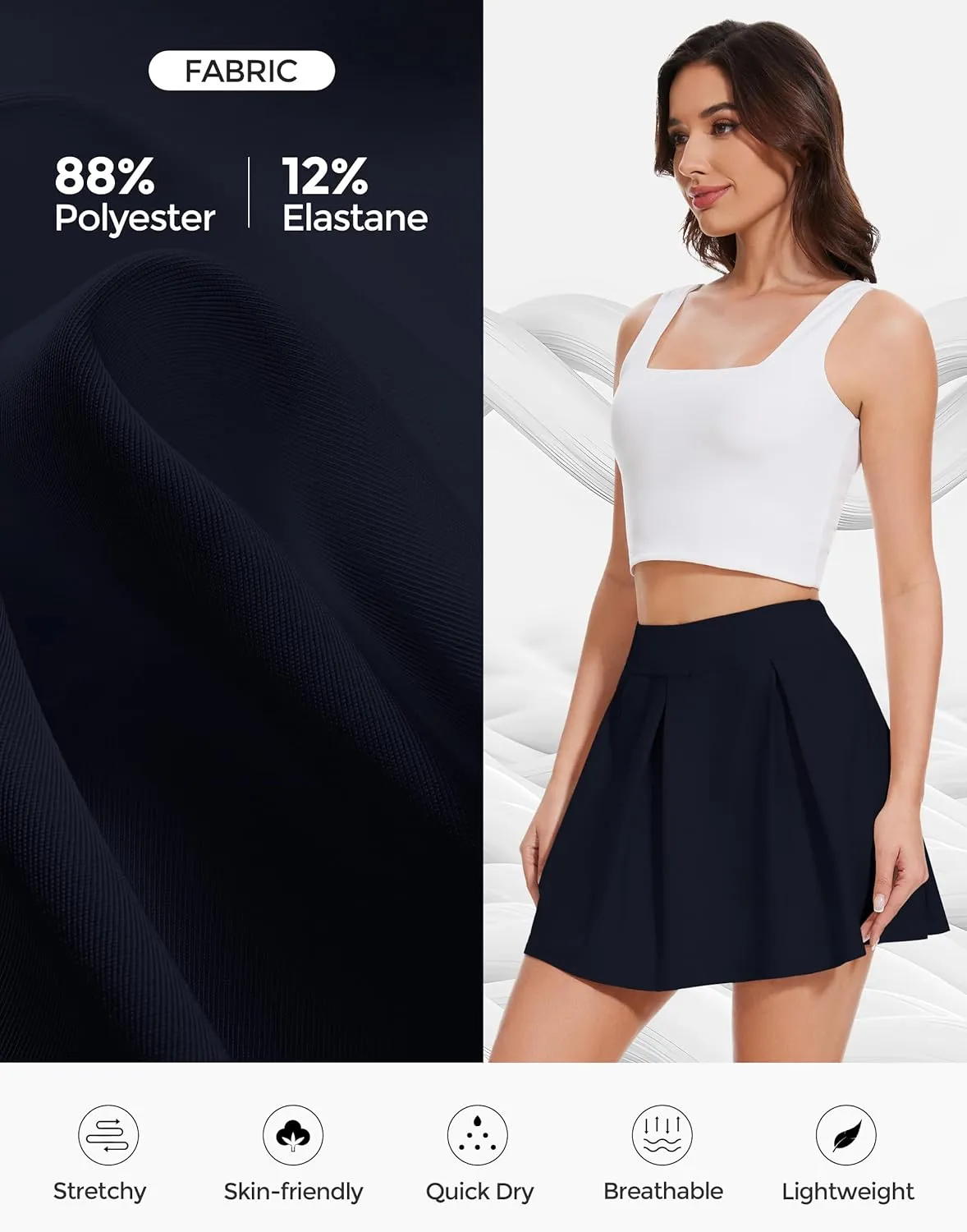 M MOTEEPI Tennis Skirt with Shorts Pleated Golf Athletic Skorts for Women with Pockets for Dressy Casual Workout Runnig