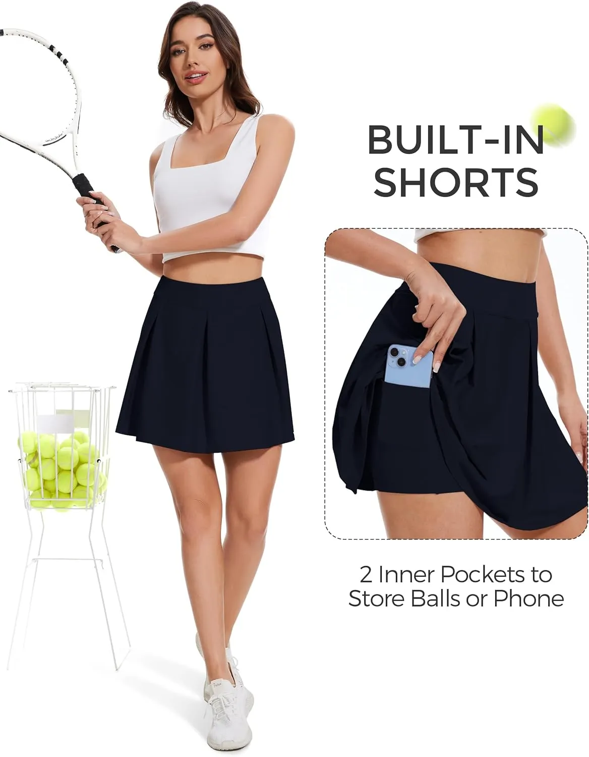 M MOTEEPI Tennis Skirt with Shorts Pleated Golf Athletic Skorts for Women with Pockets for Dressy Casual Workout Runnig